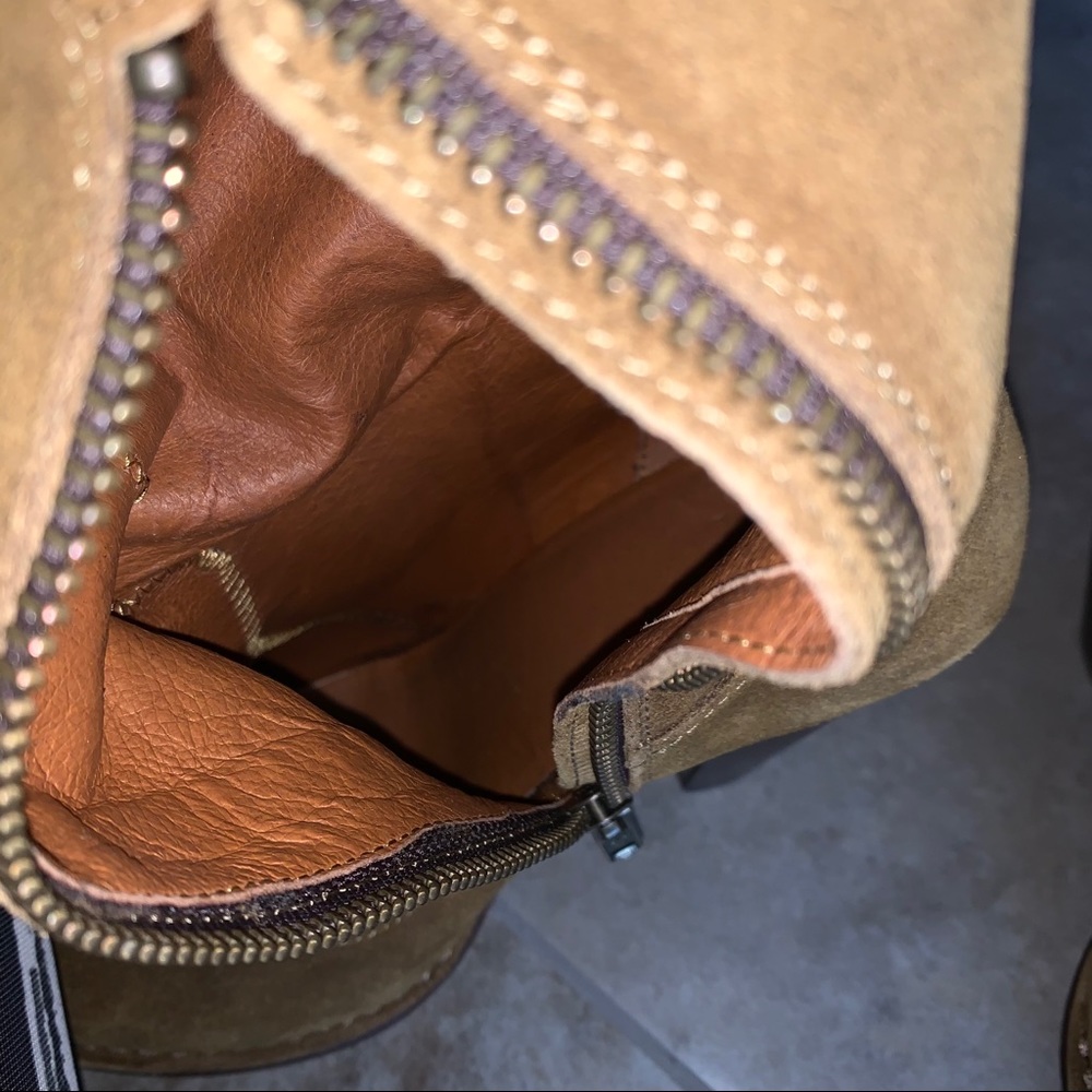 Frye Tan Suede Knee-High Heeled Boots - Picture 7 of 9